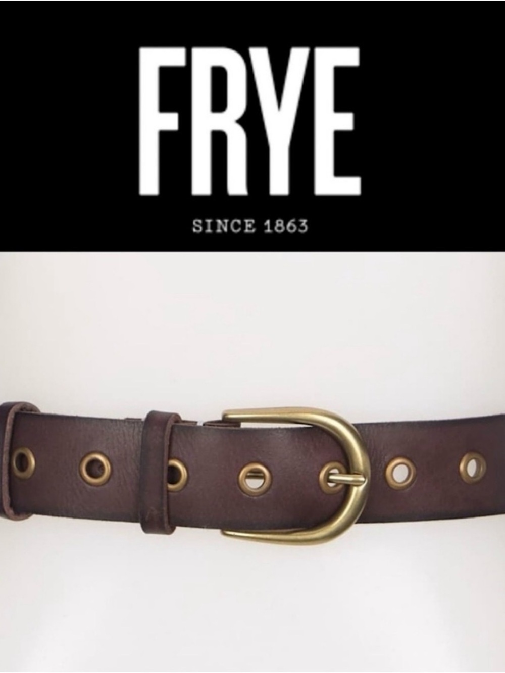 Frye Grommet Leather Belt Brown Round Buckle XL NWT Western Cottagecore